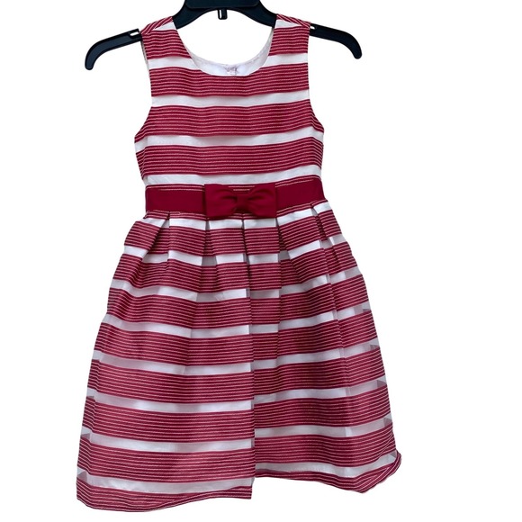 Sz‎ 7 Jona Michelle Striped Dress with Bow Girls Party Holiday Dress Size 7 - Picture 1 of 5